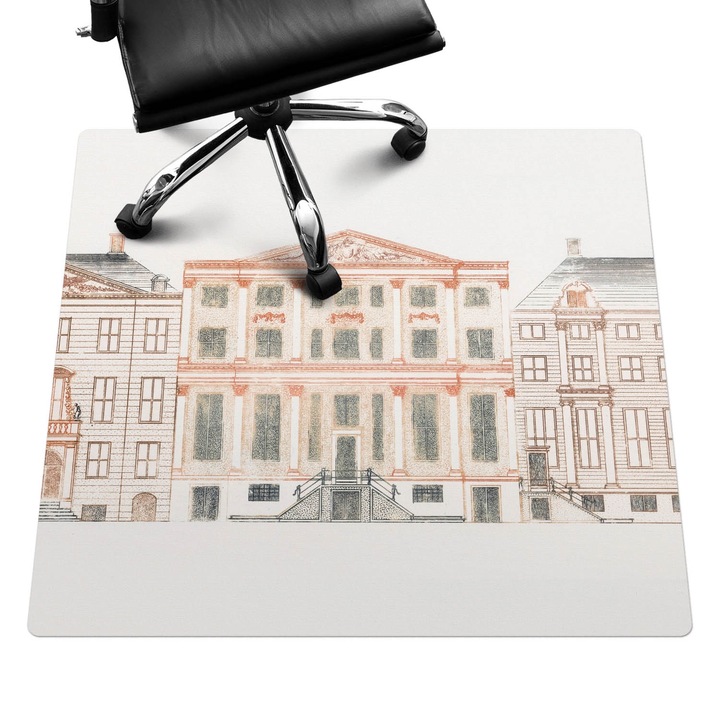 Protectie podea birou, Wallfluent, Desen de case de locuit, Cremos, 100x100 cm, 010250310050100282717