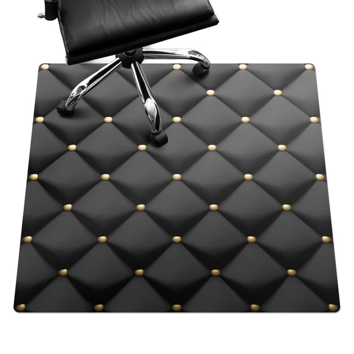 Szék alátét szőnyeg, Wallfluent, Steppelt minta gombokkal, Fekete, 100x100 cm, 010250310050100282648