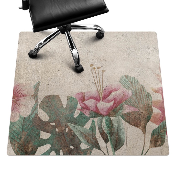 Padlóvédő székalátét, Wallfluent, Vintage virágmintás, Bézs, 100x100 cm, 010250310050100282745