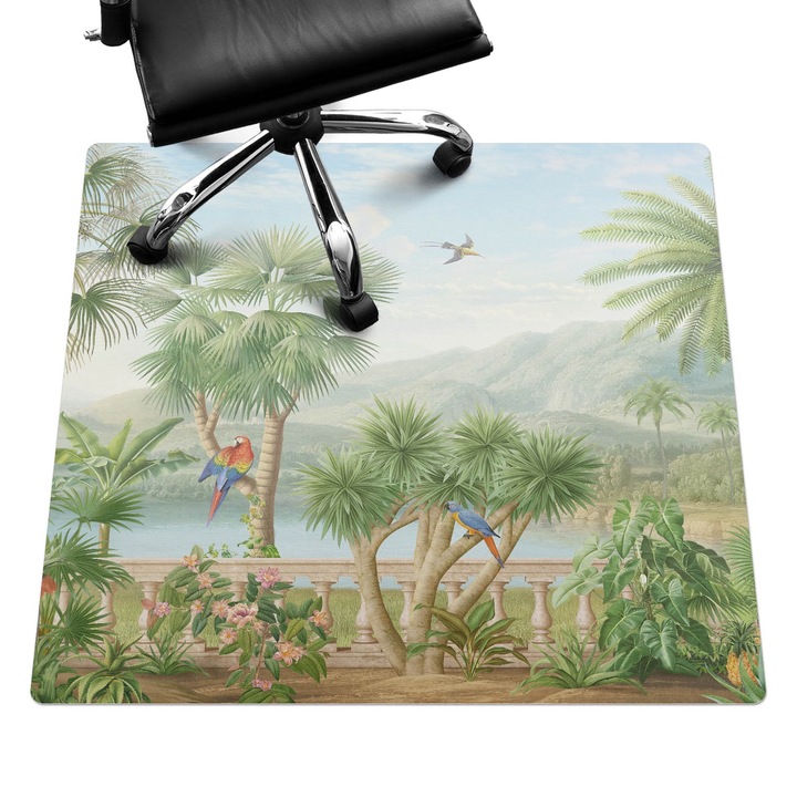 Íróasztal szék alátét, Wallfluent, Trópusi táj, Zöld, 100x100 cm, 010250310050100282736