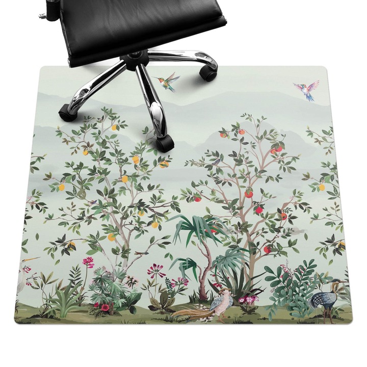 Székalátét, Wallfluent, Egzotikus madarak a fák között, Zöld, 100x100 cm, 010250310050100282740