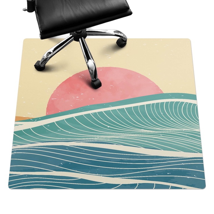 Covoras pentru protectie pardosea, Wallfluent, Valuri si apus, Galben, 100x100 cm, 010250310050100282764