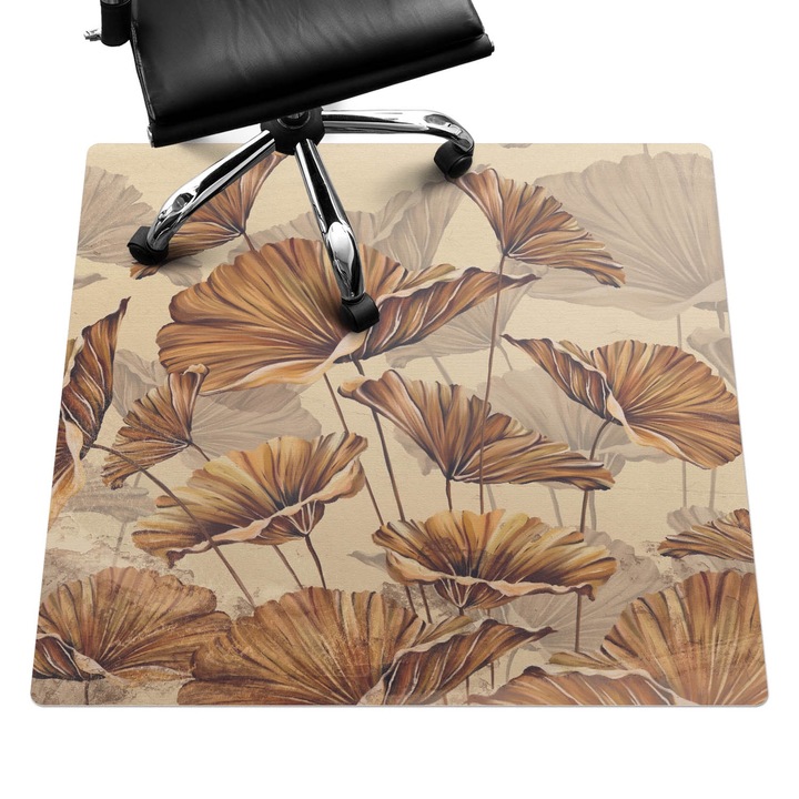 Padlóvédő székalátét, Wallfluent, Virágok szépia színben, Barna, 100x100 cm, 010250310050100282782