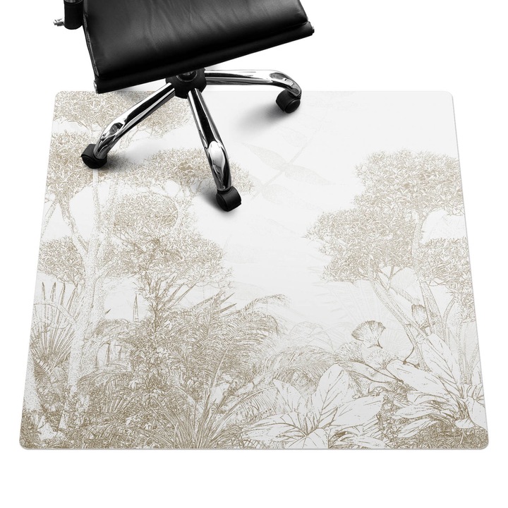 Irodai szék szőnyeg, Wallfluent, Finom trópusi fák, Bézs, 100x100 cm, 010250310050100282762