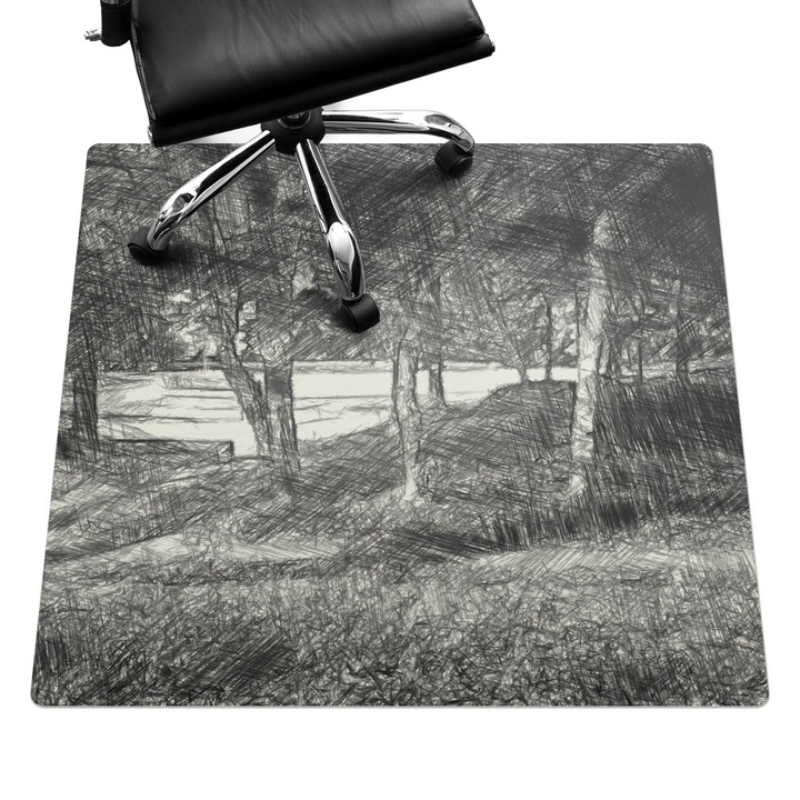 Covoras pentru protectie pardosea, Wallfluent, Padurea in schita, Multicolor, 100x100 cm, 010250310050100282785