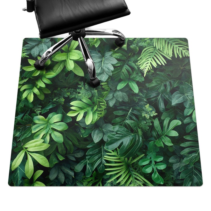 Szék alátét szőnyeg, Wallfluent, Trópusi levelek, Zöld, 100x100 cm, 010250310050100282811