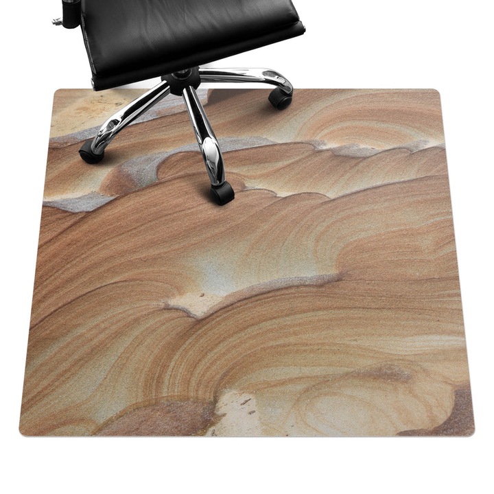 Irodai szék szőnyeg, Wallfluent, Hullámos kő minták, Barna, 100x100 cm, 010250310050100282804