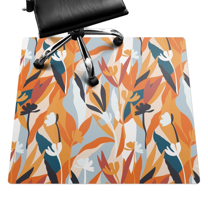 Szék szőnyeg, Wallfluent, Absztrakt levelek, Narancssárga, 100x100 cm, 010250310050100282790