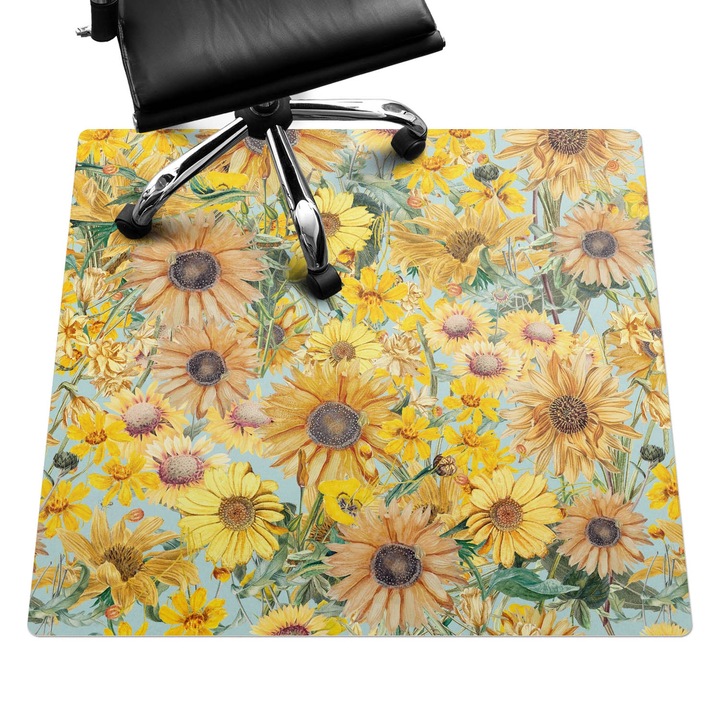 Irodai szék szőnyeg, Wallfluent, Virágos rét minta, Sárga, 100x100 cm, 010250310050100282810