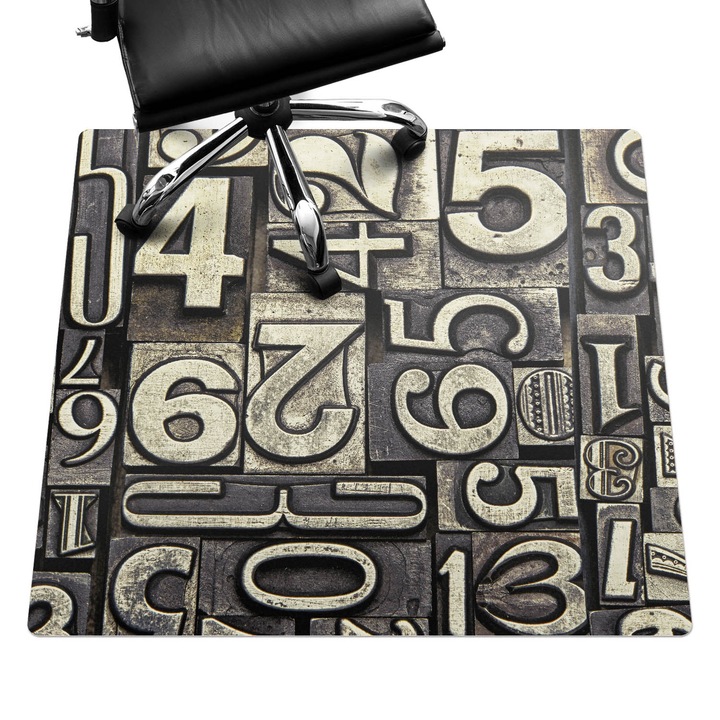 Padlóvédő székalátét, Wallfluent, Retro stílusú számok, Bézs, 100x100 cm, 010250310050100282860