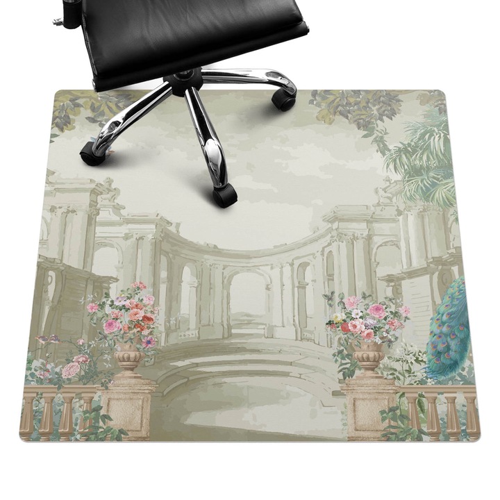 Székalátét, Wallfluent, Palotakert madarakkal, Zöld, 100x100 cm, 010250310050100282746