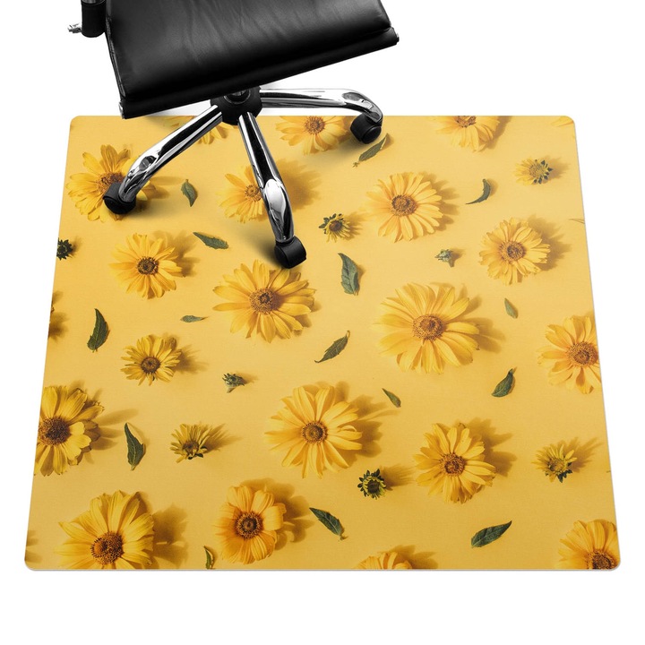 Szék szőnyeg, Wallfluent, Virágok a háttérben, Sárga, 100x100 cm, 010250310050100282838