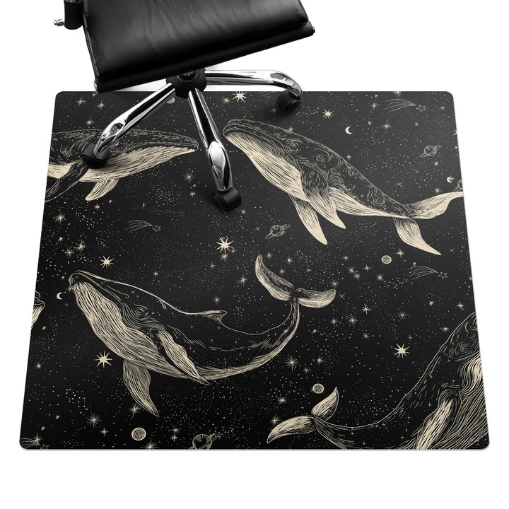 Covoras pentru protectie pardosea, Wallfluent, Balenele in spatiu, Multicolor, 100x100 cm, 010250310050100282862