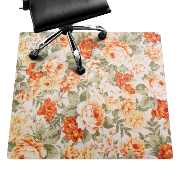 Padlóvédő székalátét, Wallfluent, Vintage virágmintás, Narancssárga, 100x100 cm, 010250310050100282836