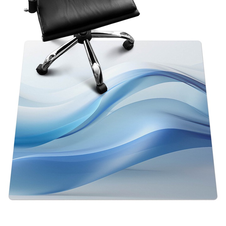 Padlóvédő székalátét, Wallfluent, Hullámos vonalak, Kék, 100x100 cm, 010250310050100282896