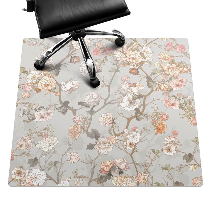 Covoras pentru protectie pardosea, Wallfluent, Ornament floral, Bej, 100x100 cm, 010250310050100282749