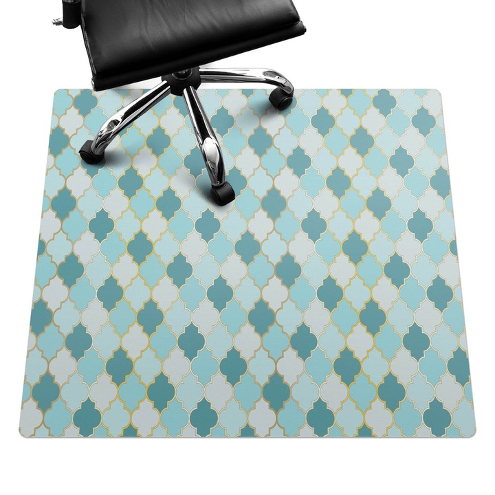 Szék alátét szőnyeg, Wallfluent, Marokkói mozaik, Türkiz, 100x100 cm, 010250310050100033349