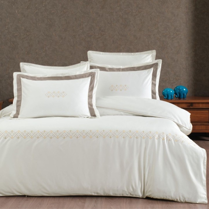 Dupla ágynemű, egyiptomi pamut, lepedő 260x280 cm, 6 db, La Romano, Silk Satin, Merisa Rock, Ivoire-beige taupe