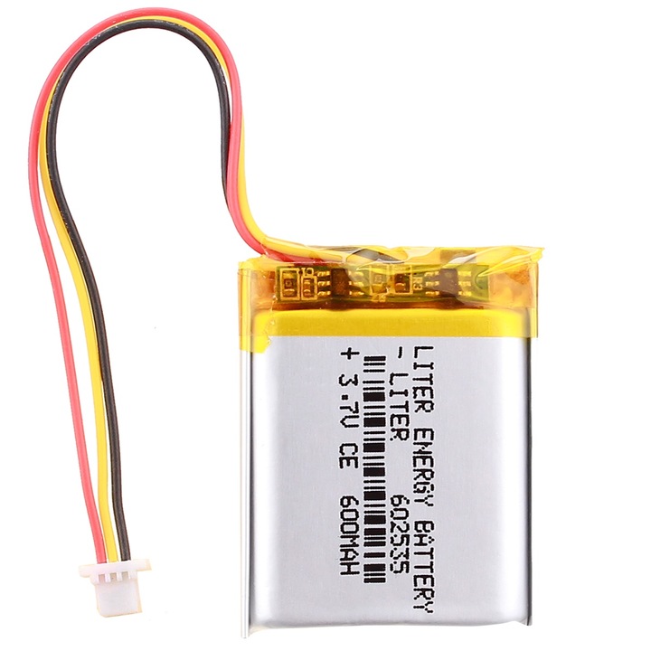 Литиево-полимерна батерия 600mAh 3.7V 602535/ 35x25x6mm, JST 3PIN 1.0mm щепсел, Nafpro