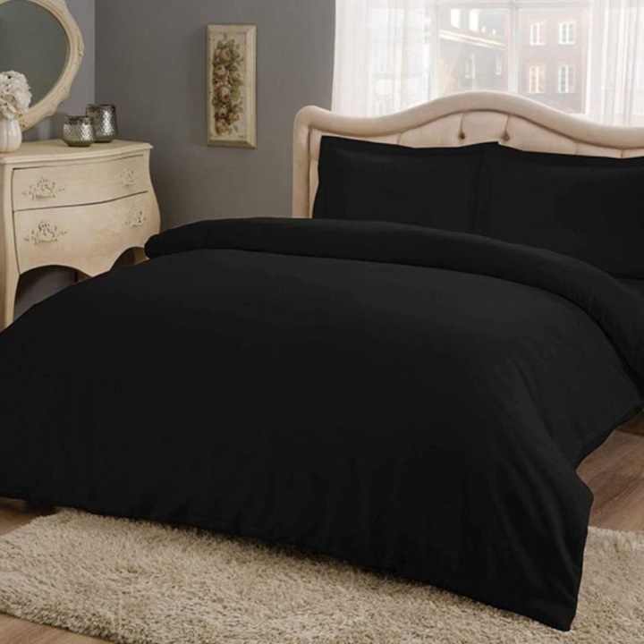 Двойно спално бельо XXL, 100% сатениран памук, 4 части, 260x270 см, TAC Mako-Satin, Basic Black King
