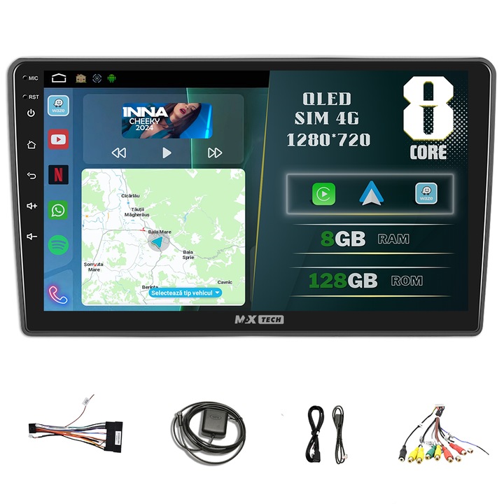 Navigatie Hyundai I40 dupa 2011 dedicata Android si Carplay, MaxTech®, ecran de 9'' QLED, 8 GB RAM 128 GB ROM, DSP, EQ, RDS, functii Sim 4G, GPS, WIFI, Bluetooth, Youtube, Waze