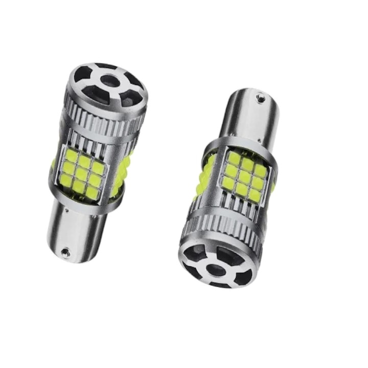 2db LED autó izzó készlet, P21W / BA15S / 1156, DRL, teljesítmény 30W, 2800LM, 6000K, beépített ventilátorral, nappali lámpákkal, tolató lámpákkal, integrált canbus, nincs kiégett izzó hiba, hideg fehér
