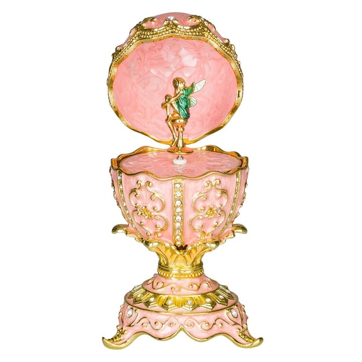 Cutie bijuterii, danila-souvenirs, ou Faberge, muzicală, roz, 12.5 cm