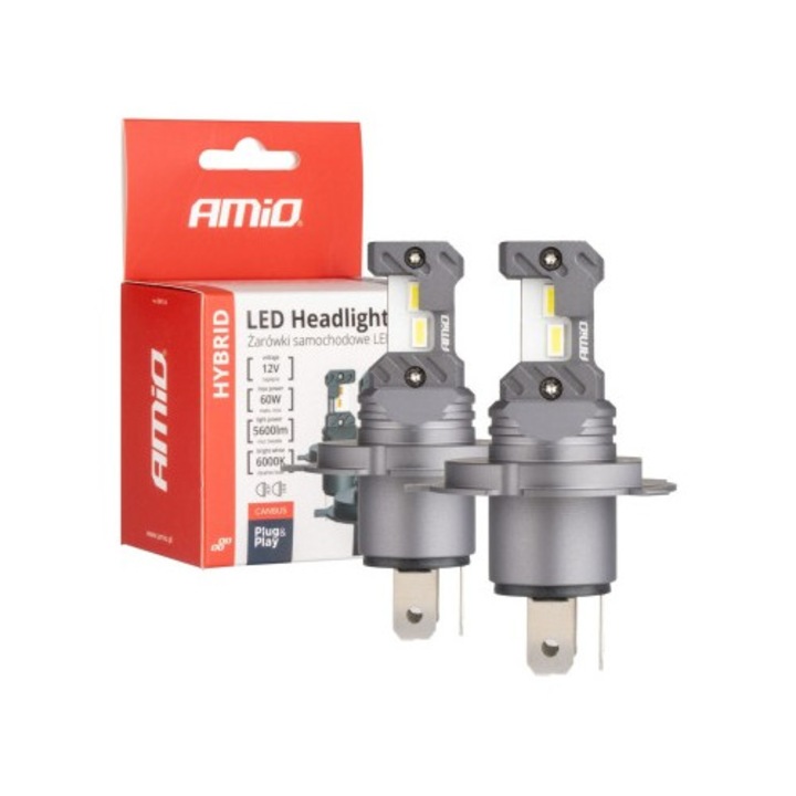 Set 2 leduri auto H4, H19 Canbus, 60W, 5600 Lm, 12V AMIO