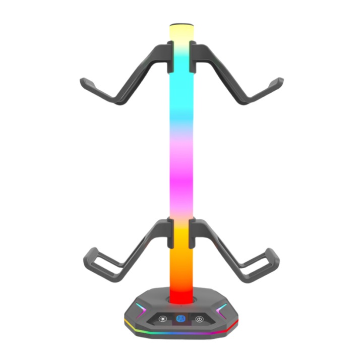 Suport pentru Gamepad, PS4/PS5, efect luminos RGB, design ergonomic, USB, anti-alunecare si durabil, negru