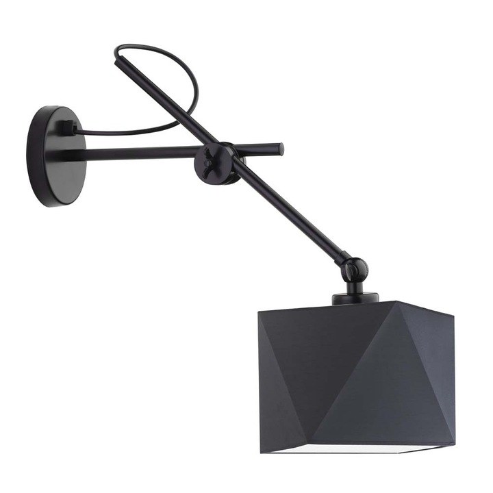 TIRANA fali lámpa, Lysne, textil lámpaernyő, 16x16cm, 1xE27, 60W, fekete szürke