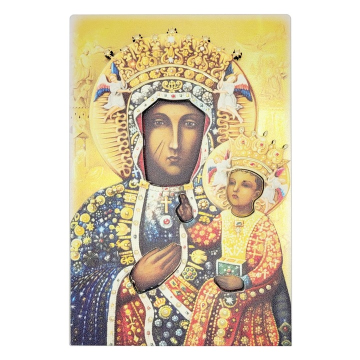 Icoana Matka Boska Czestochowska, Estego, 10x15 cm, ezüst, arannyal díszítve