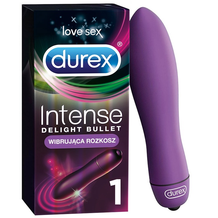 Vibrator Durex Intense Delight Bullet, waterproof, discret, 5 ore vibratie, mov