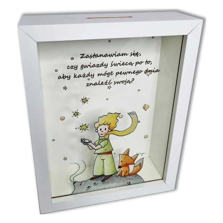 Pusculita Micul Print, Estego, 16x12x4 cm, alb, cu efect 3D