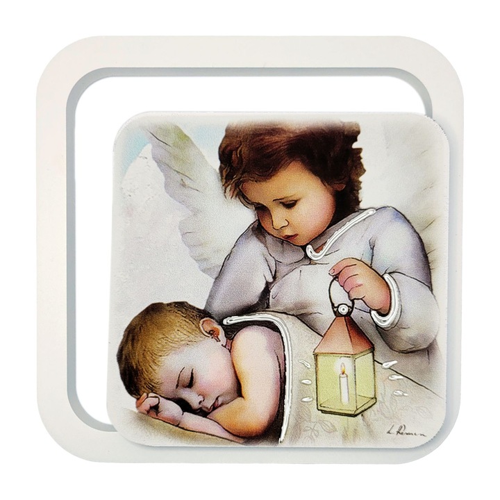 Angyalikon, Estego, 11x11 cm, kézzel festett fára