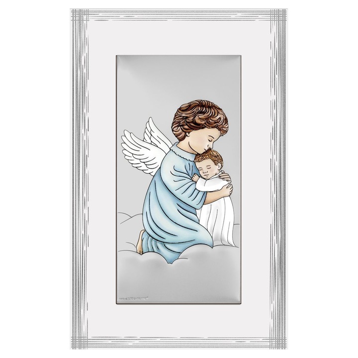 Tablou inger pazitor, Beltrami, alb cu detalii argintii, 9x15.5 cm