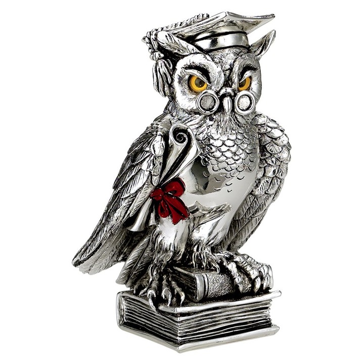 Figurina decorativa, Valenti, bufnita, 13cm, cu fundita rosie