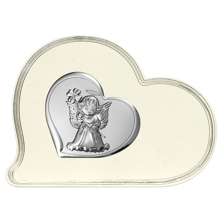 Őrangyal ikon szívvel, ezüstözött fémből, Beltrami, 16,1x12cm