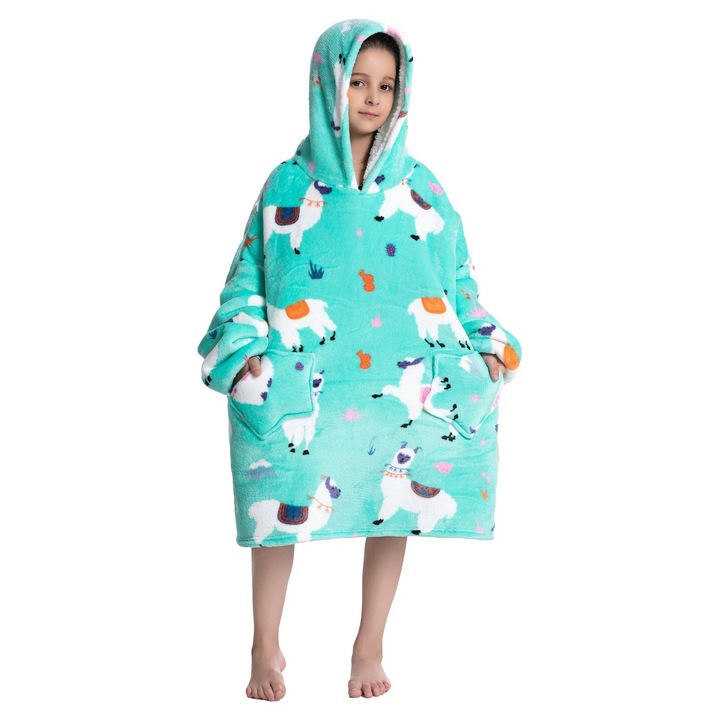 TillyBilly Junior pulóver takaró ujjal, kapucnival és zsebekkel, kapucnis pulcsi, ultra puha, könnyű és meleg, sarki szőrös, ALPAKA modell