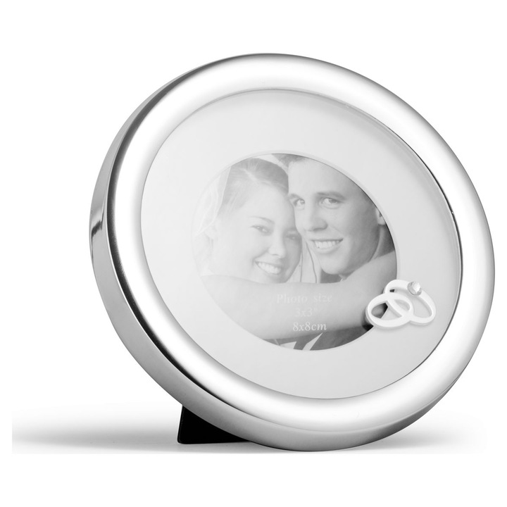 Rama foto rotunda Zilverstad, 8x8cm, argintie, cu decorare delicata