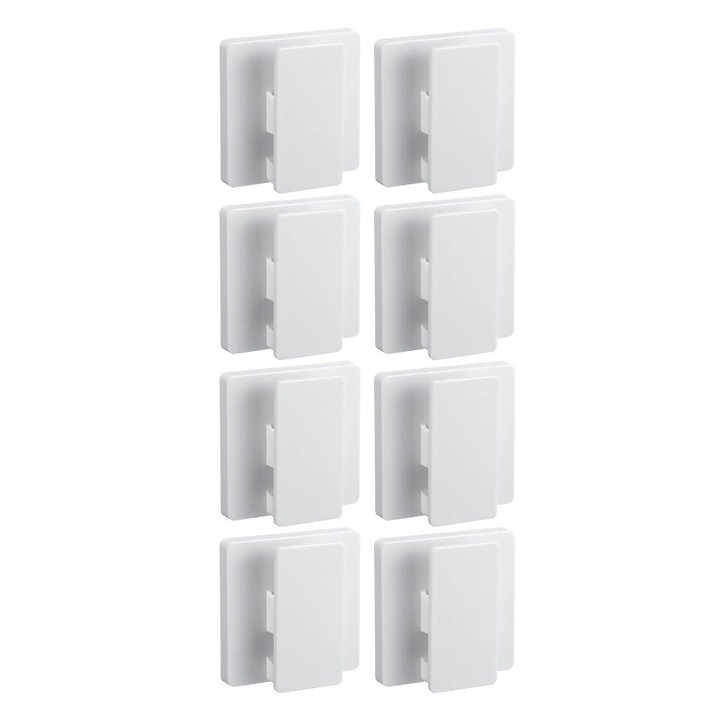 Set 8 agatatori Autoadezive Albe pentru Perete, Design Minimalist, ABS, 6x6x3.2cm