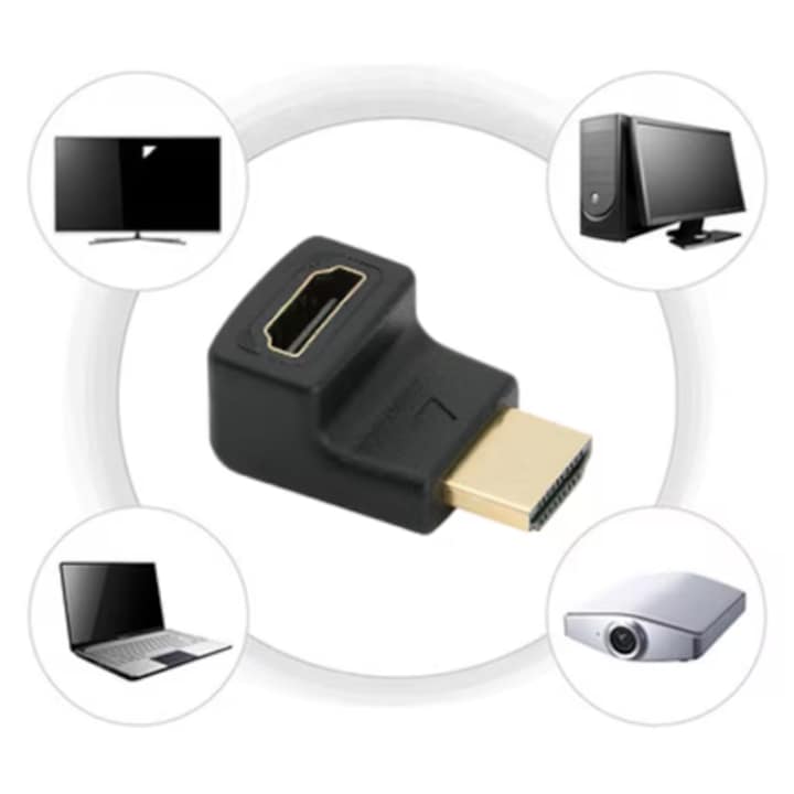 HDMI женски - HDMI мъжки адаптер, 90 градусов конектор