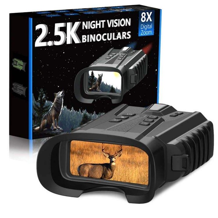 Професионален дигитален бинокъл CLC SmartGear Black - Цветно нощно виждане, 15MP снимка, 2.5K UHD видео, Оптично увеличение 4X + Digital 8X, LCD екран 3", Инфрачервен 7 нива, Батерия 5200mAh, USB-C, Карта 128GB - Идеален за лов и нощно наблюдение