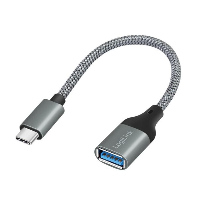 Адаптер LogiLink USB-C към USB-A, 0.15 м, тъмносив