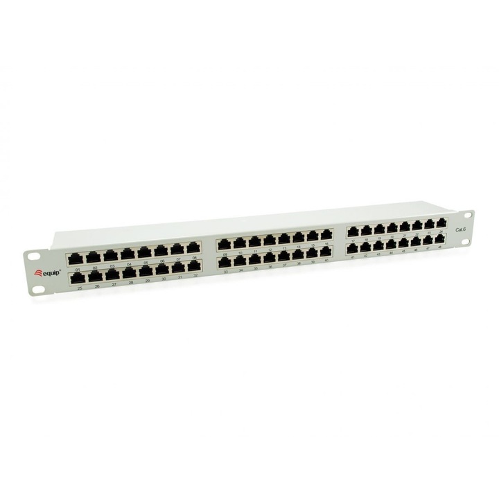 1U patch panel, Equip, 48 RJ-45 port, 10/100/1000Base-T(X), Cat6, szürke, 482,6x110,5x44,5mm