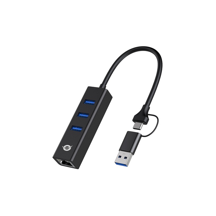 Placa de retea Conceptronic DONN07BA, Ethernet, 5000 Mbit/s, USB Type-A/USB Type-C, negru, 0,18 m