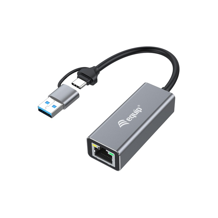 Placa de retea, Equip 133495, Ethernet 2500 Mbit/s, USB Type-A/USB Type-C, gri, 0.15m