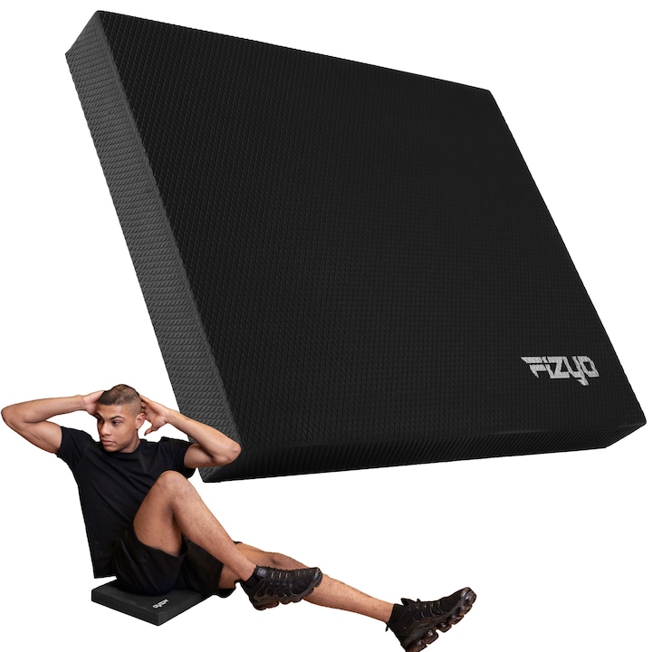 Perna echilibru din spuma Fizyo, 40 x 33 x 5 cm, Balance Pad, TPE, pentru exercitii de echilibru, stabilizare si coordonare, anti-alunecare, usoara si durabila, 300 g, Negru