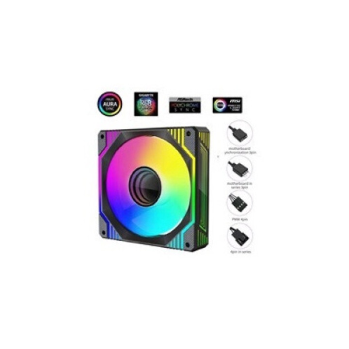 Ventilator PC 1stCOOL AURA EVO Mirror ARGB PWM, 120mm, activ, negru