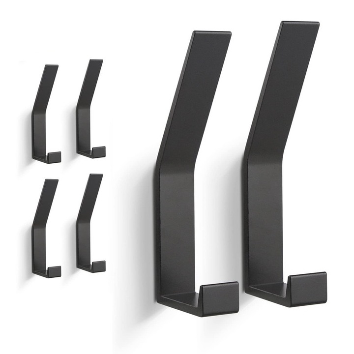 Set de 6 carlige, carlige din aluminiu, carlige multifunctionale superioare si inferioare, fixare ascunsa cu surub, carlig de strat, negru