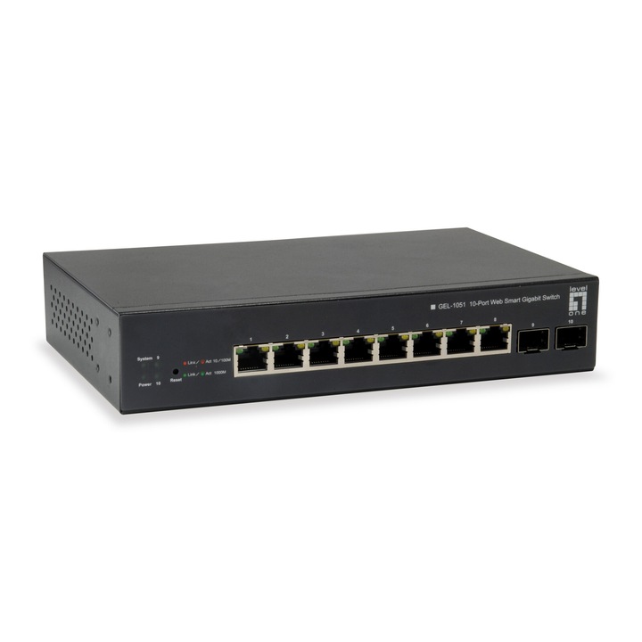 Switch gestionat LevelOne GEP-1051, Gigabit Ethernet, 8 porturi, PoE, 294x180x44mm, negru